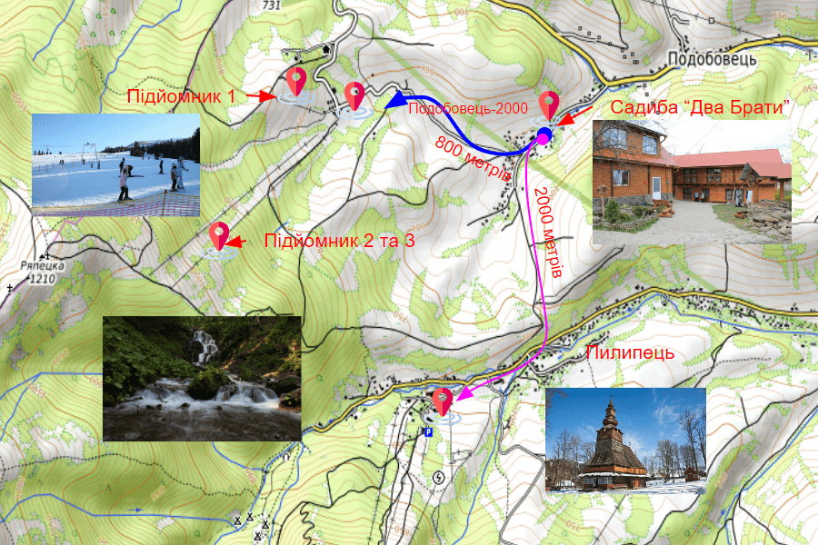 Місцерозташування садиби та підйомників